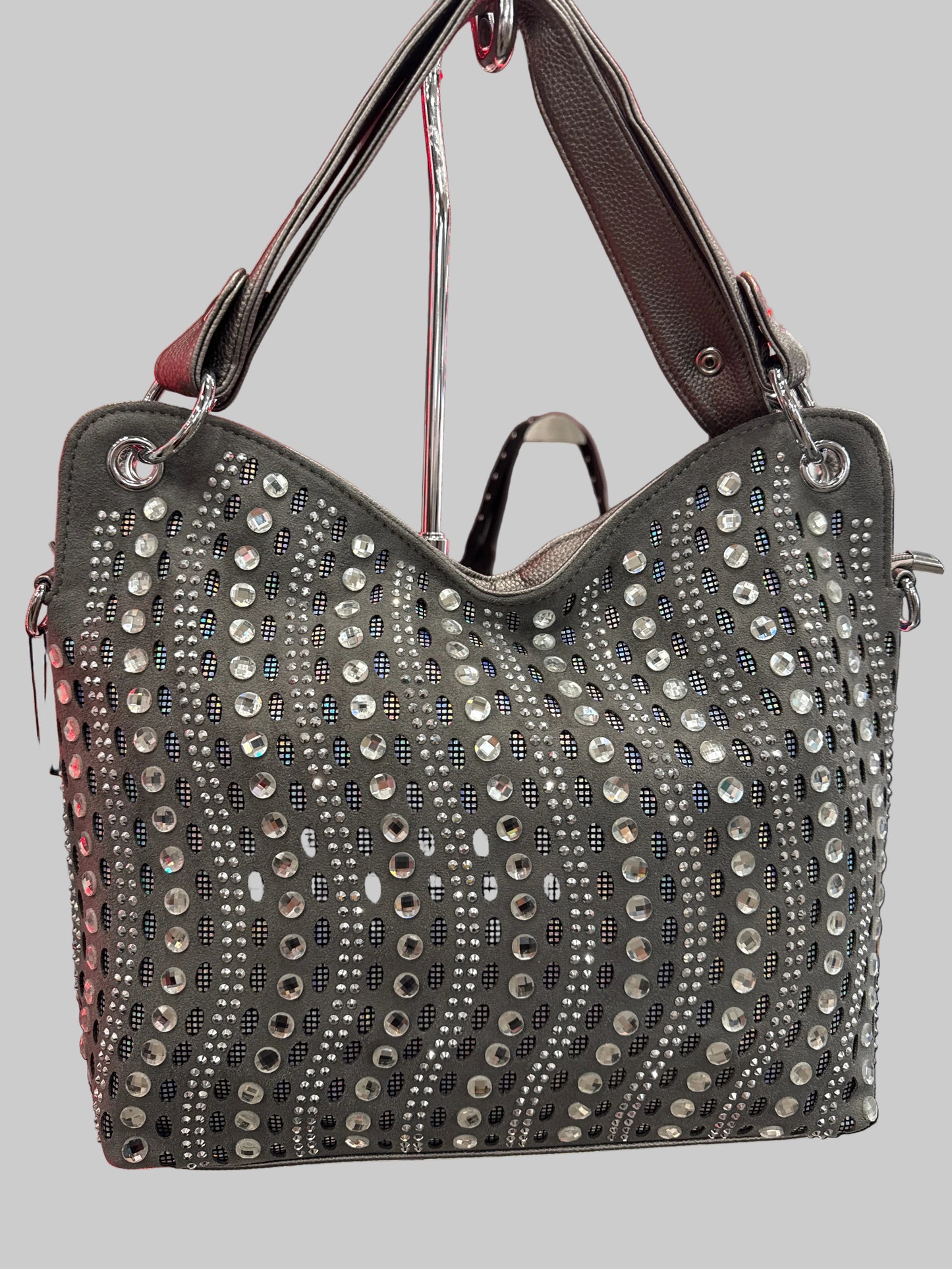 HANDBAG EXPRESS LAYERED RHINESTONE PEWTER
