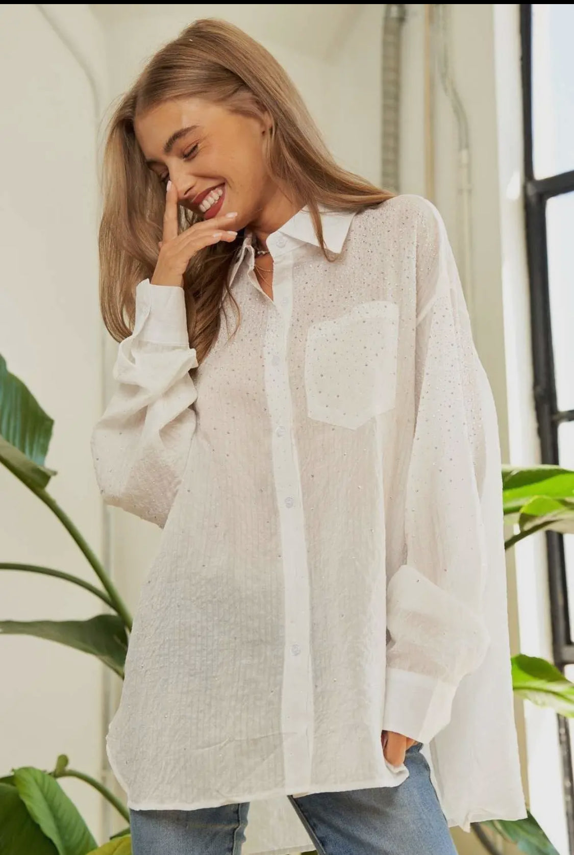 LONG SLEEVE TOP WITH RHINESTONE SCATTER