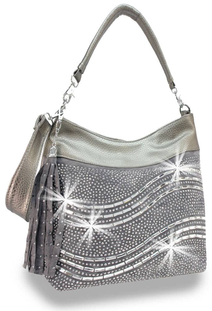 Curved Rhinestone Design Handbag