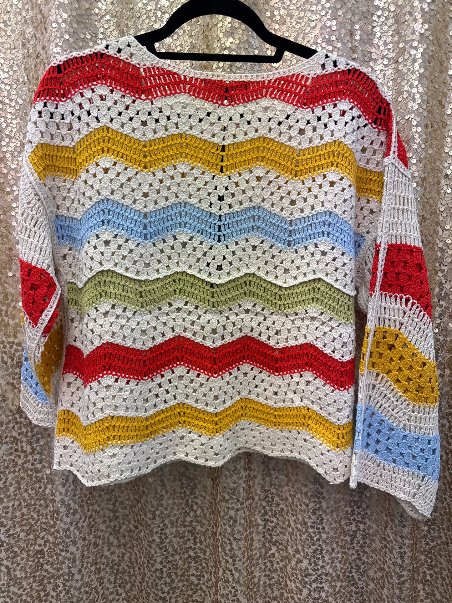 CB CROCHETED TOP MULTI COLOR SUNSHINE 3/4 SLEEVE