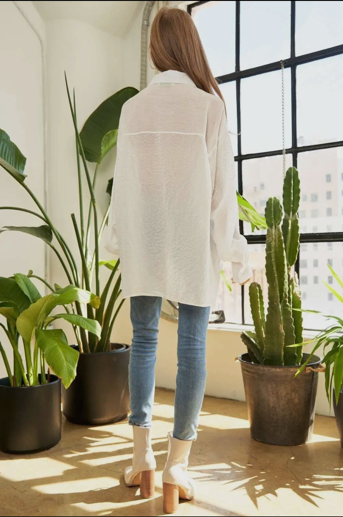 LONG SLEEVE TOP WITH RHINESTONE SCATTER