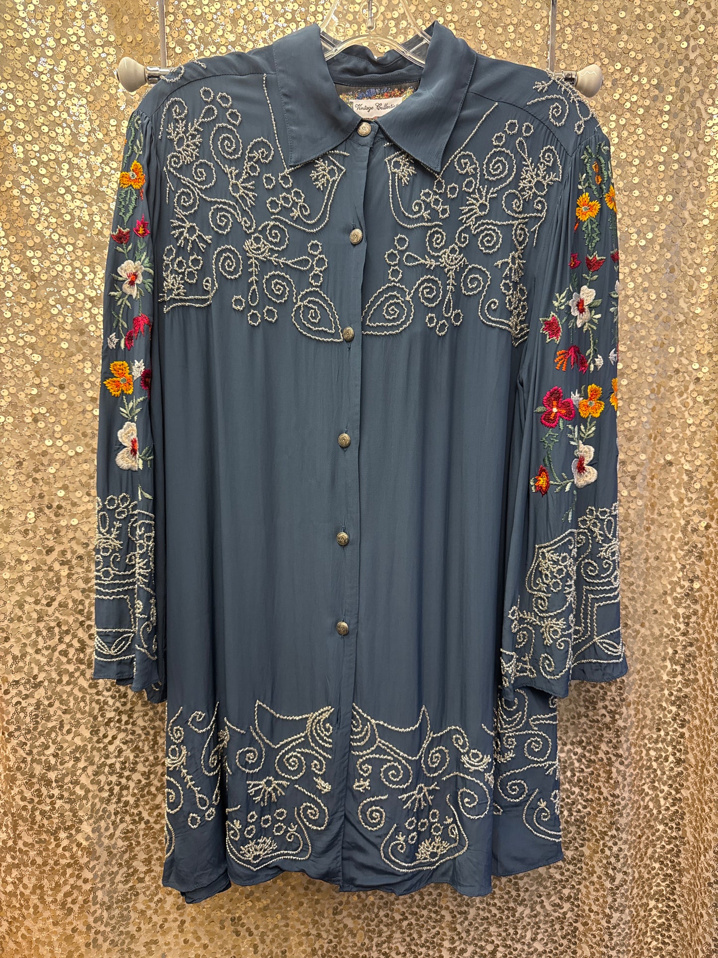 VC BLUE FLORAL BEADED TUNIC