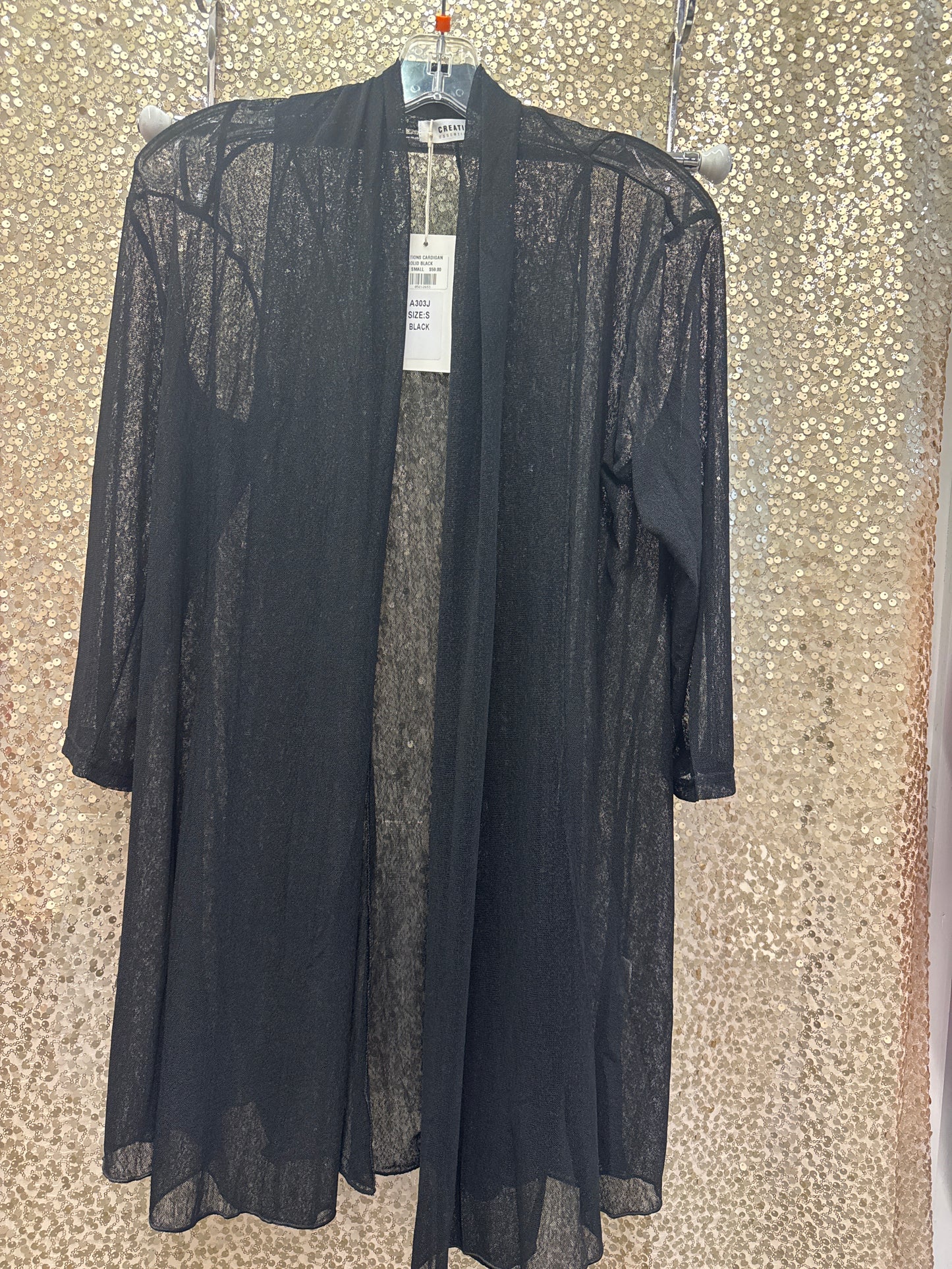 CREATIONS SOLID BLACK MESH CARDIGAN