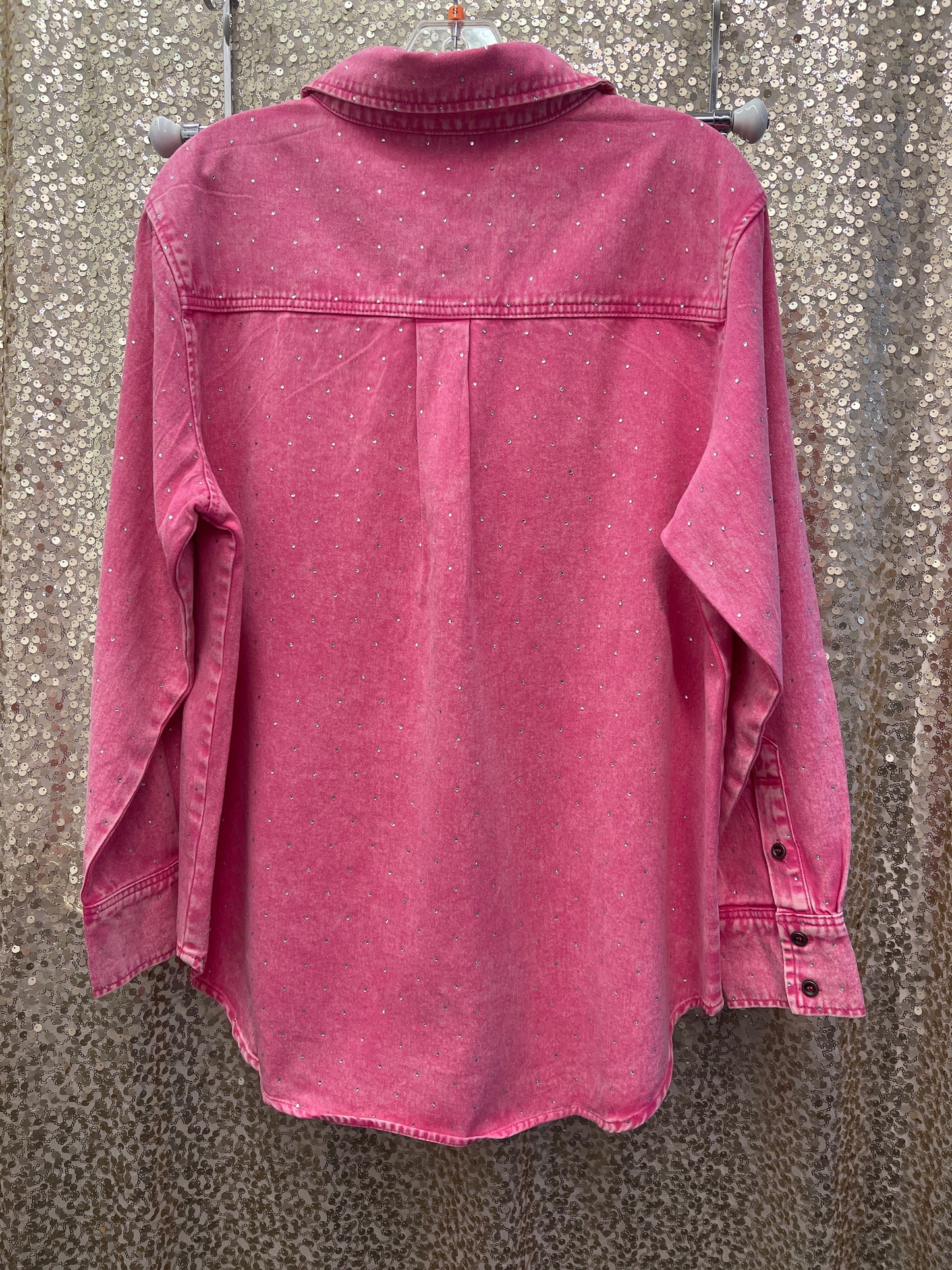 BLUEB HOT PINK RHINESTONE BUTTON FRONT SHIRT