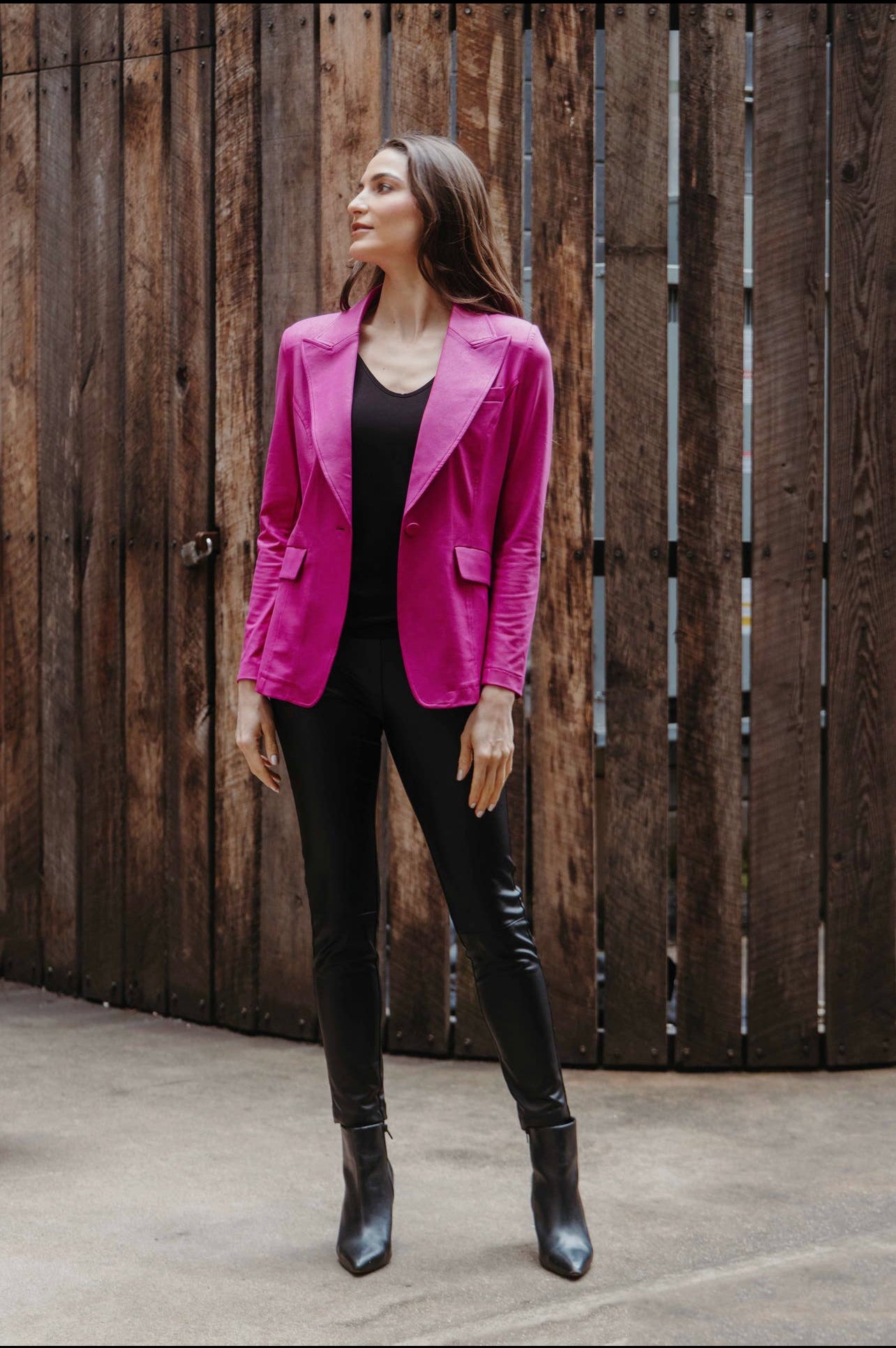 MAGENTA LIQUID LEATHER BLAZER