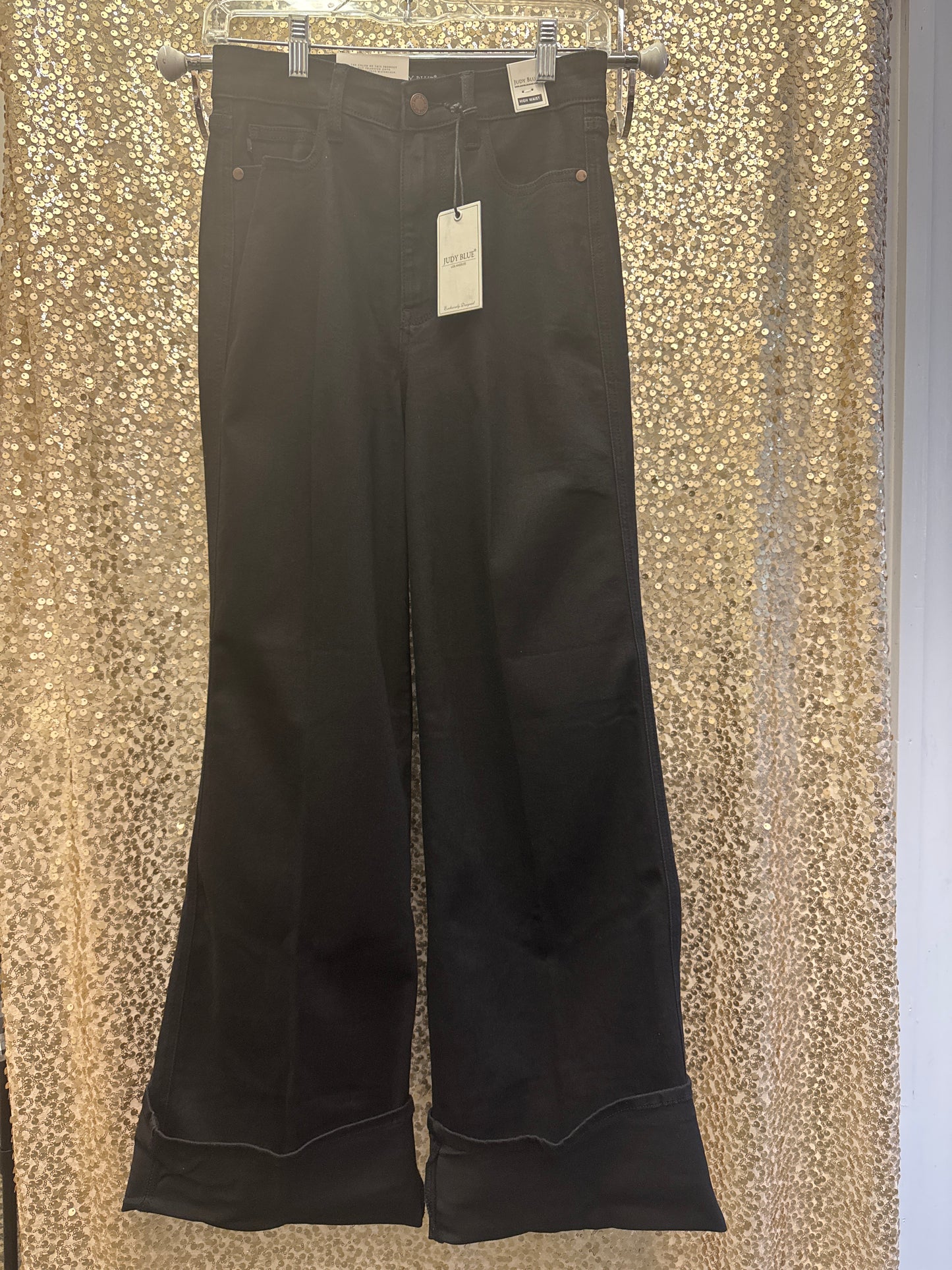 JB HW RETRO WIDE LEG W/ CUFF BLK DENIM JEANS
