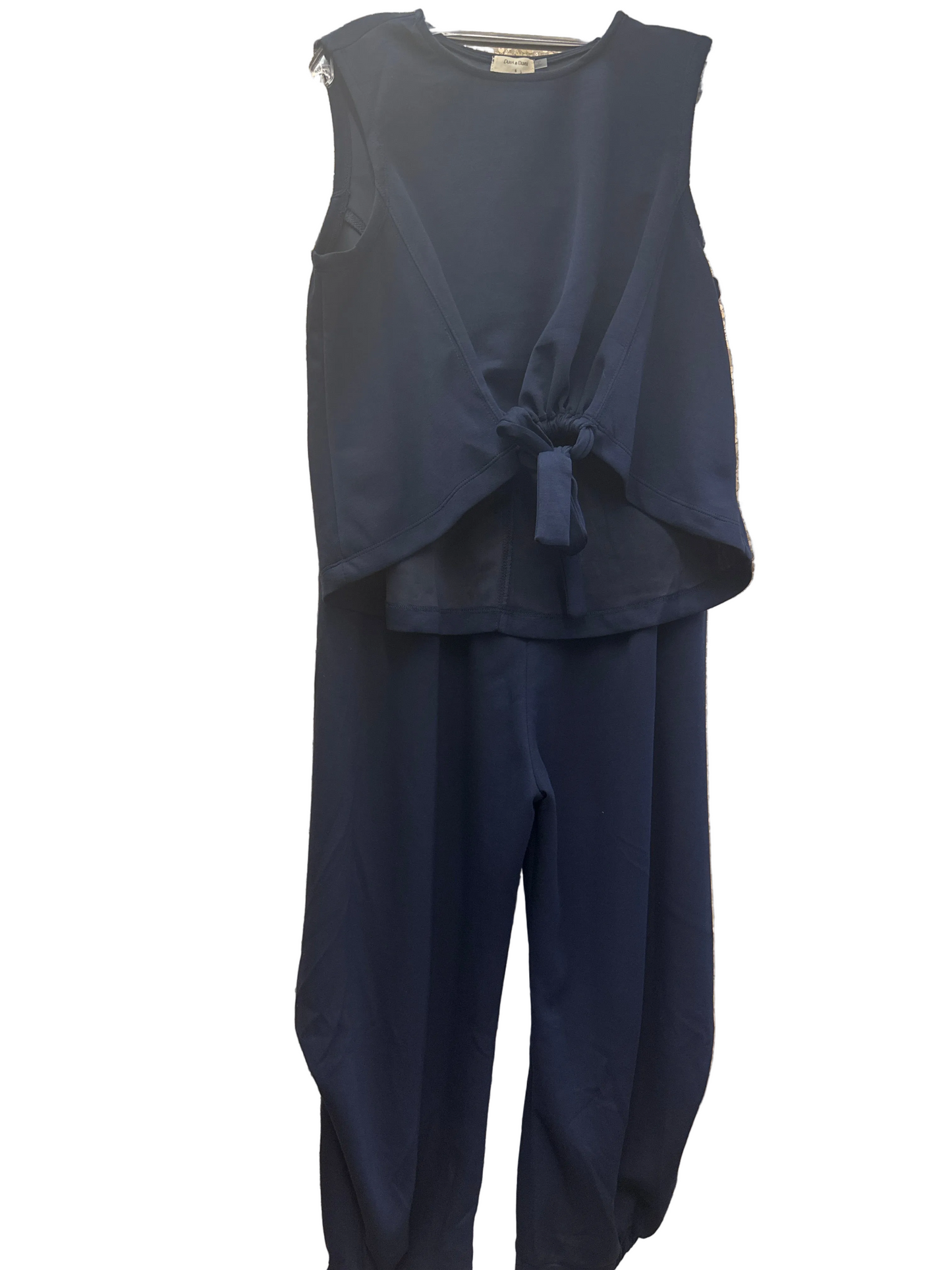 D&D CREW NECK SLEEVELESS 2PIECE SET SEMI-HAREM PANTS NAVY