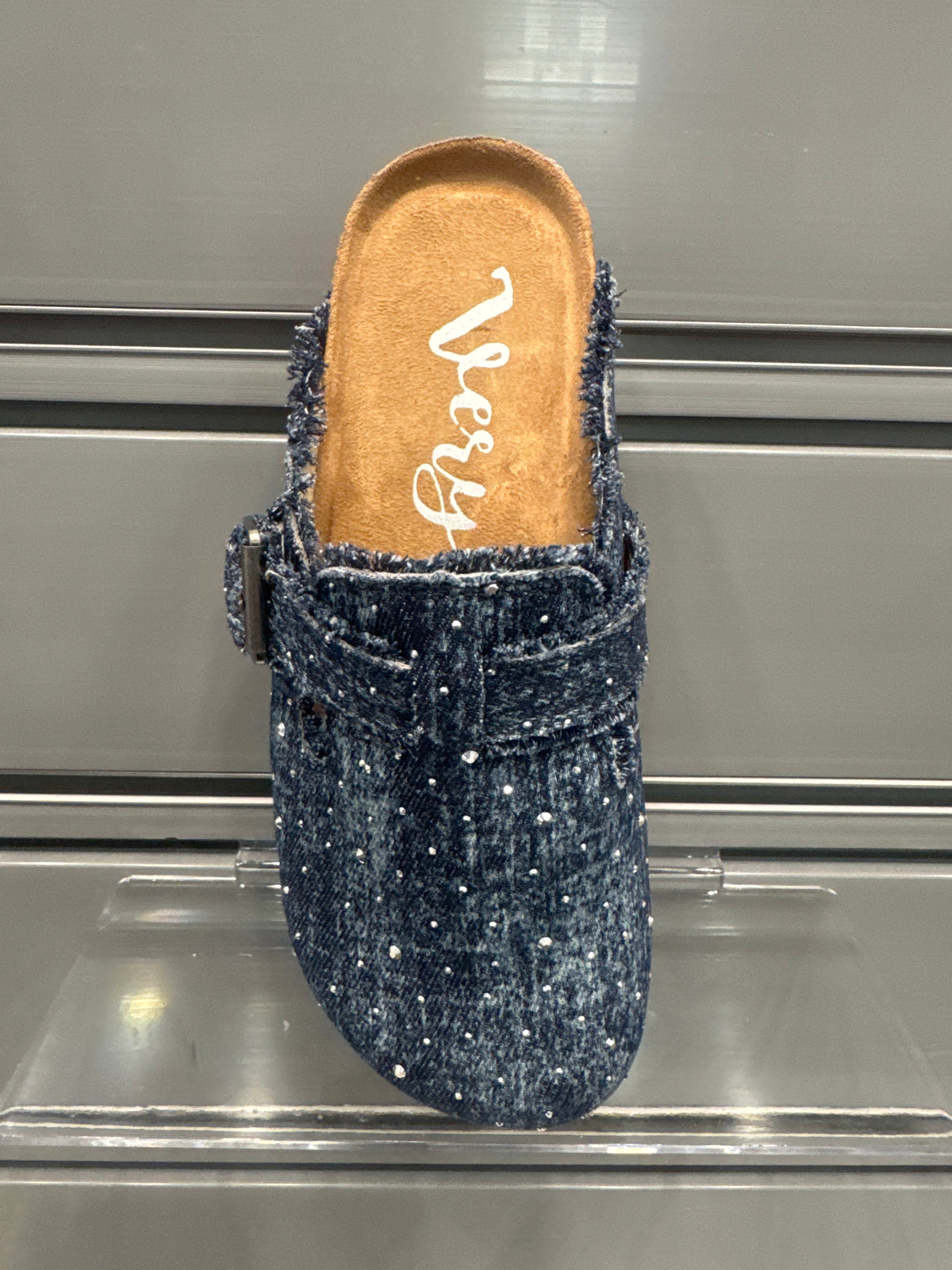 VERY G EVA DENIM MULE W/SCATTERED RHINESTONES