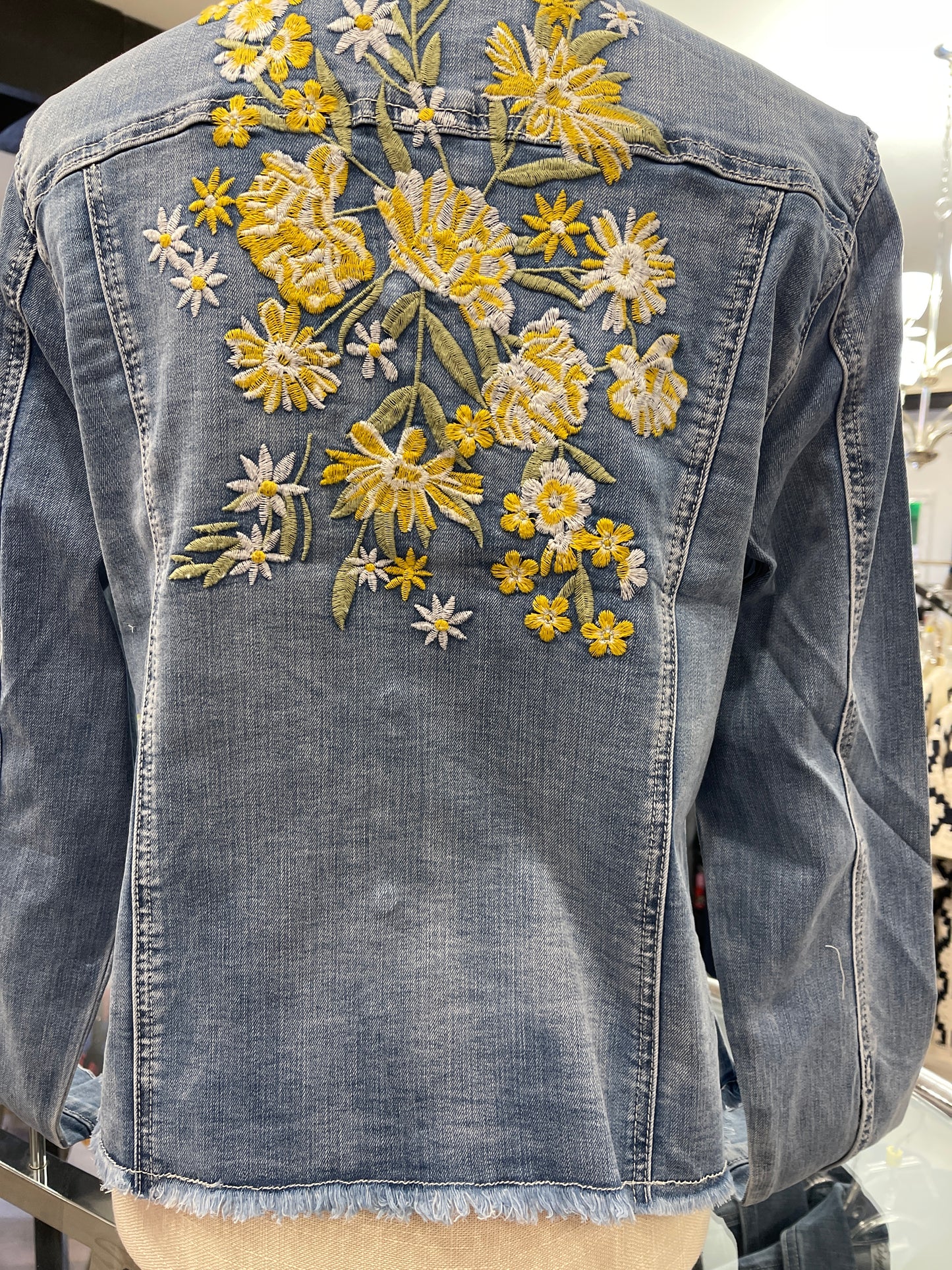 ETHYL DENIM JACKET WITH YELLOW FLOWER EMB.