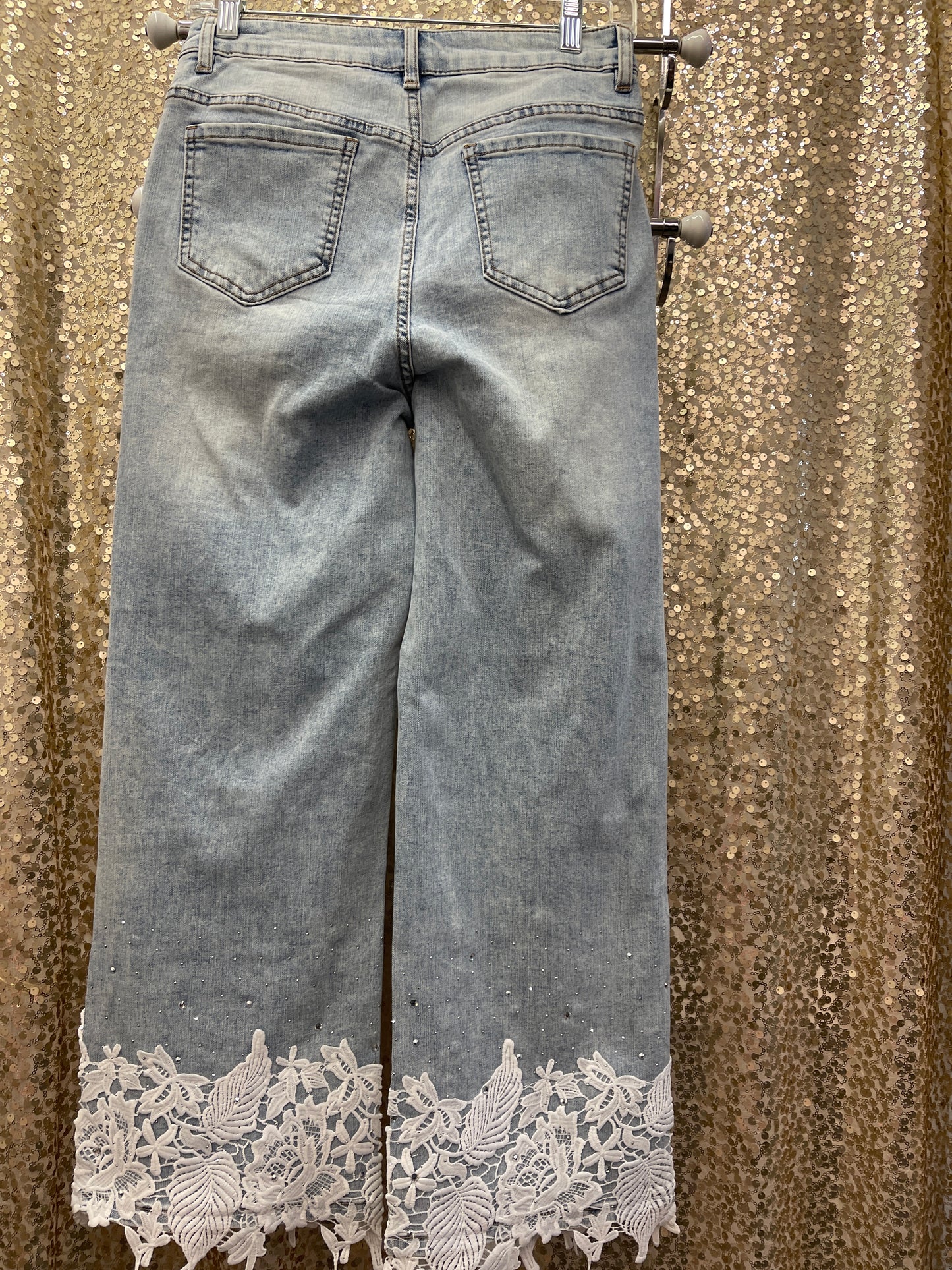 ORLY LIGHT DENIM LACE TRIM JEAN
