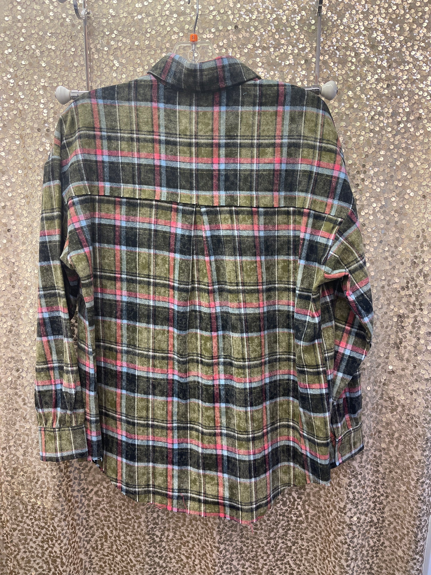 ETHYL SAGE/PINK FLANNEL TOP/JKT FRONT BUTTON