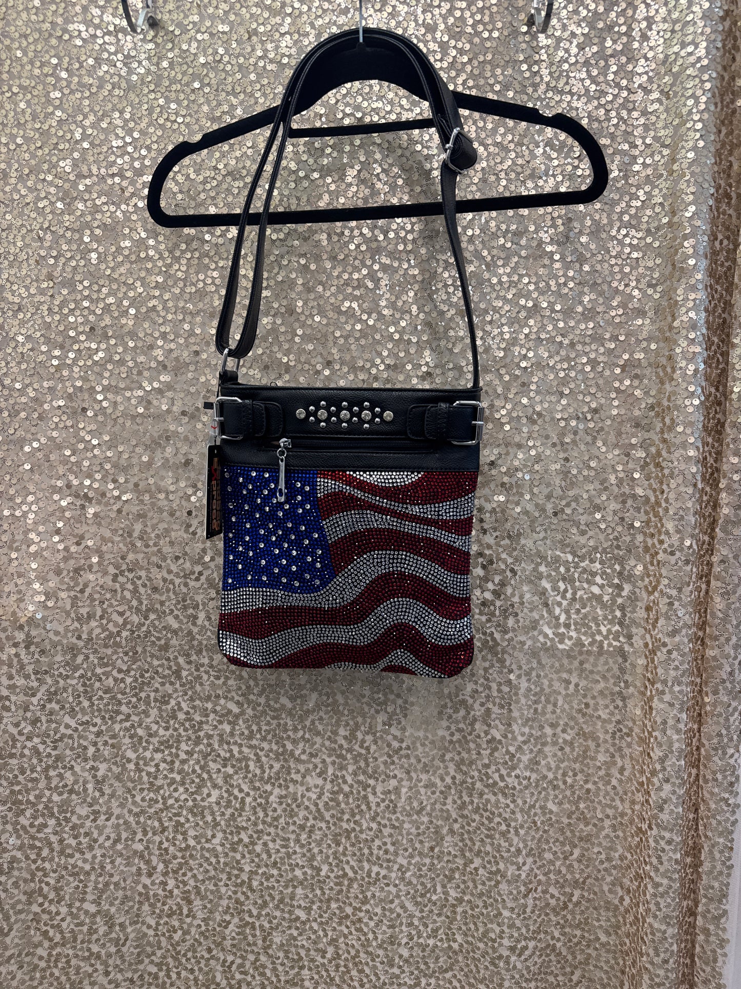 HANDBAG EXPRESS WAVY FLAG RHINESTONE DESIGN CROSSBODY
