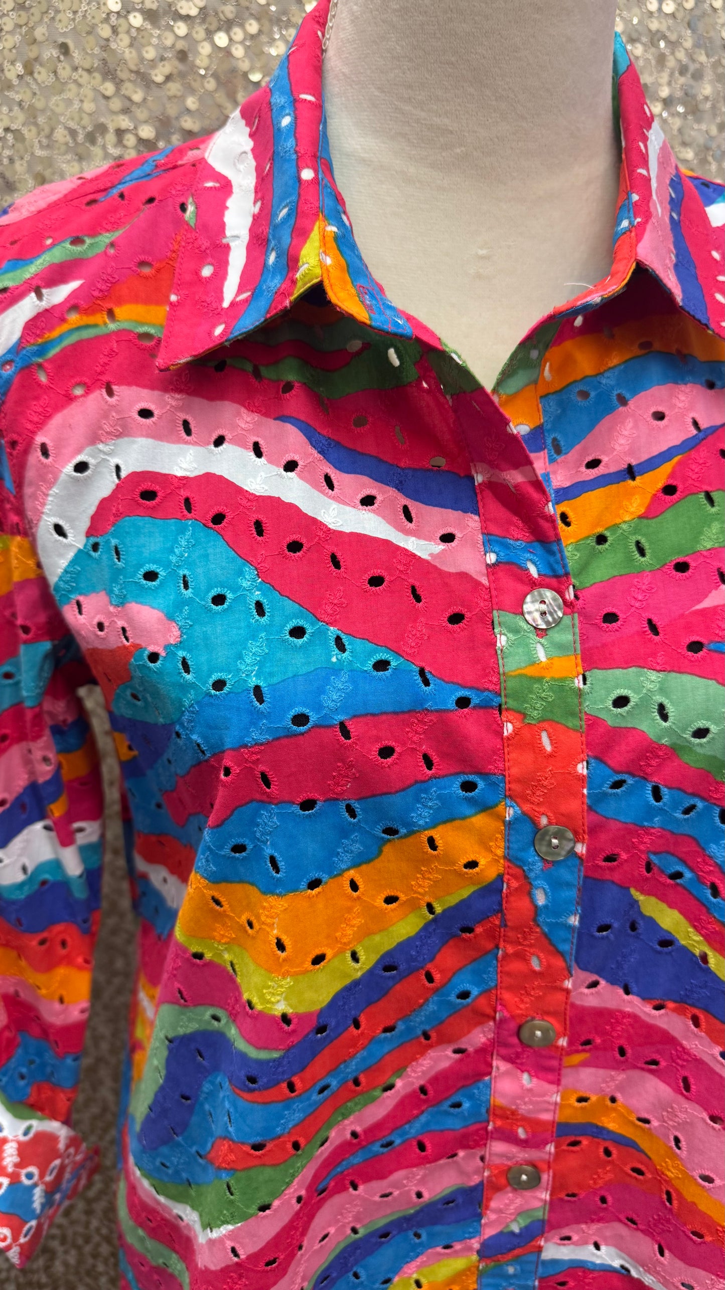 JM WATERCOLOR PRINT BUTTON FRONT BLOUSE