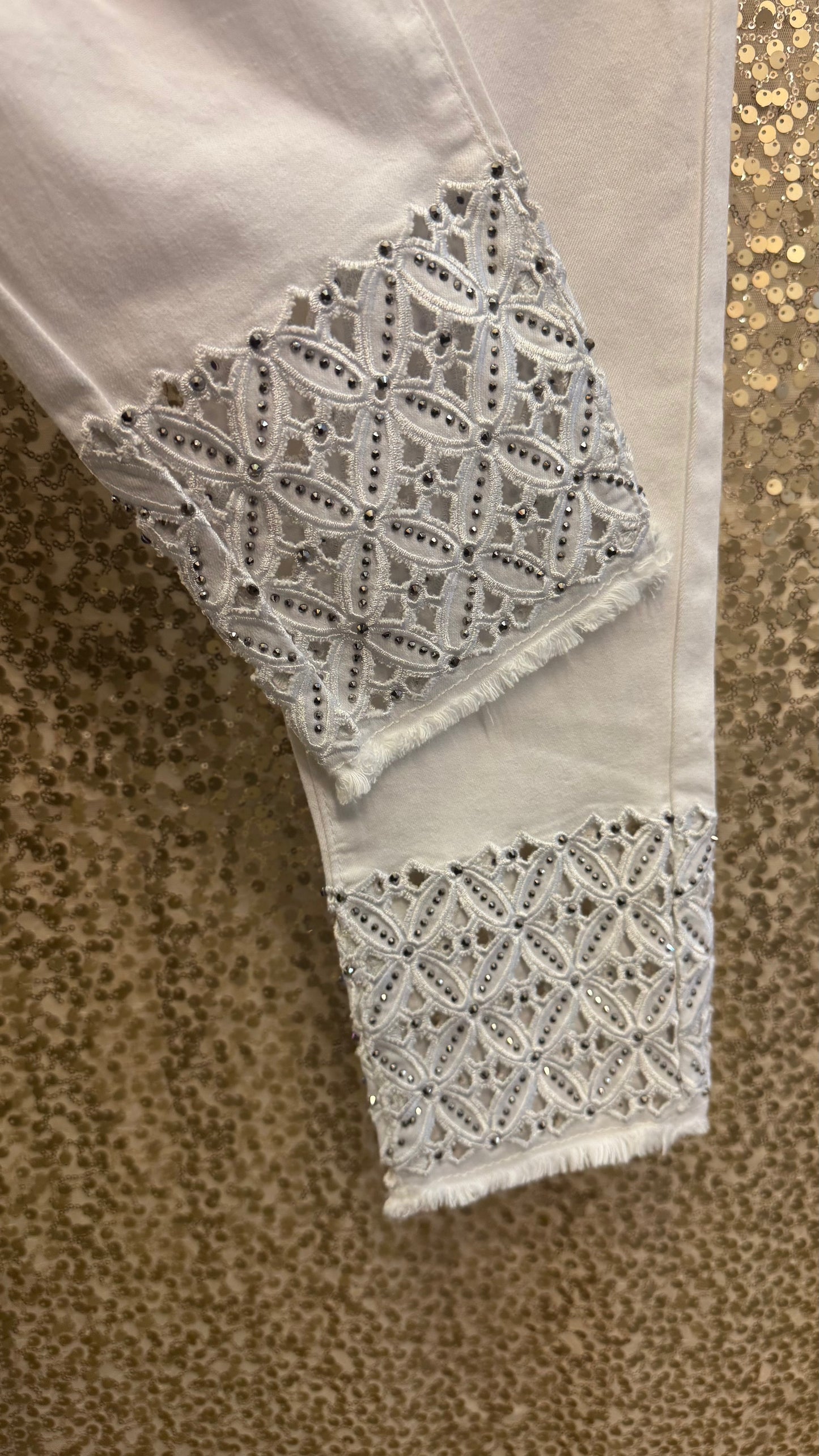 ORLY WHITE JEAN W/CUT OUT LACE WITH STONES
