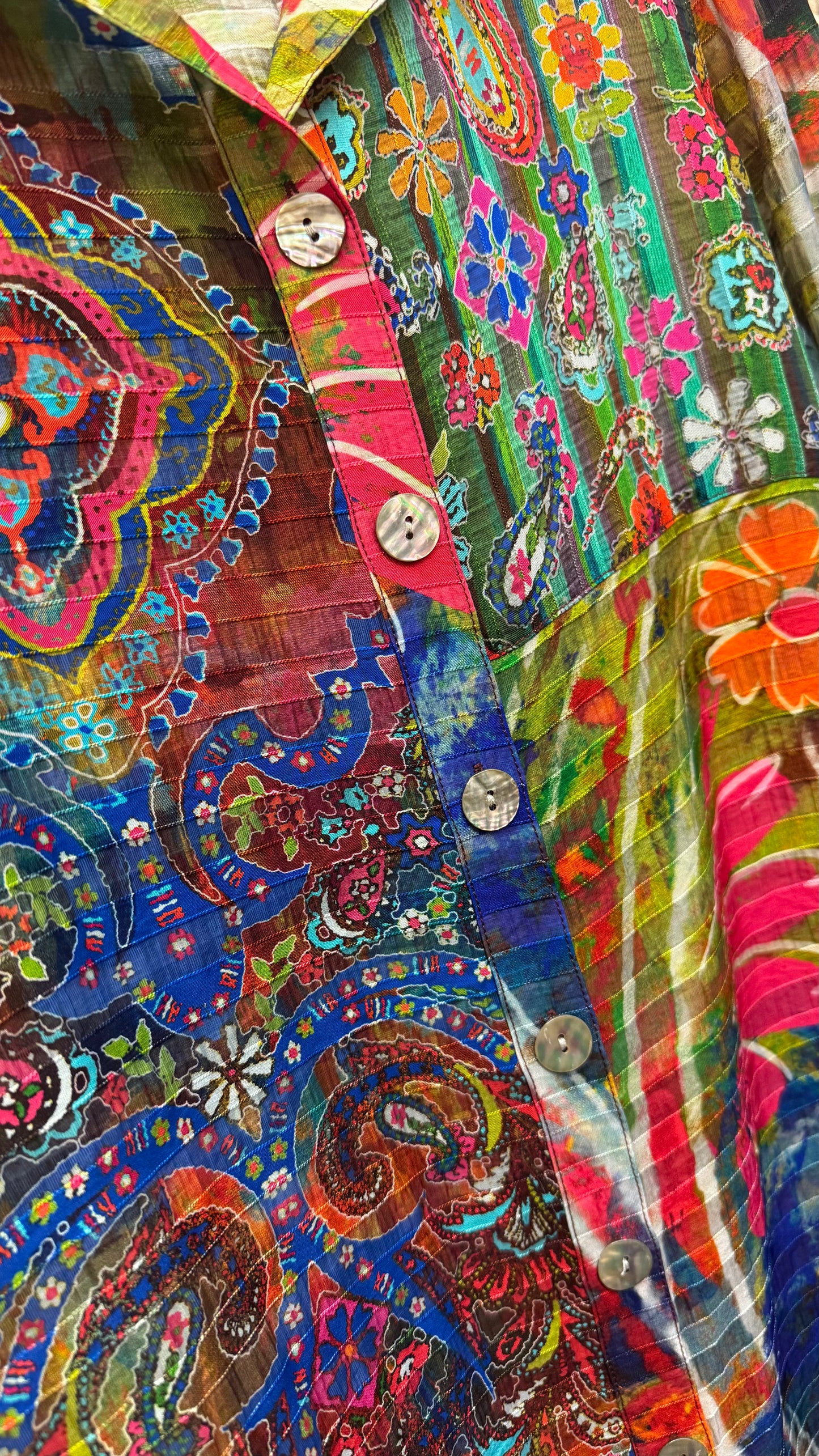 JM BUTTON FRONT TUNIC TOP MULTI COLOR