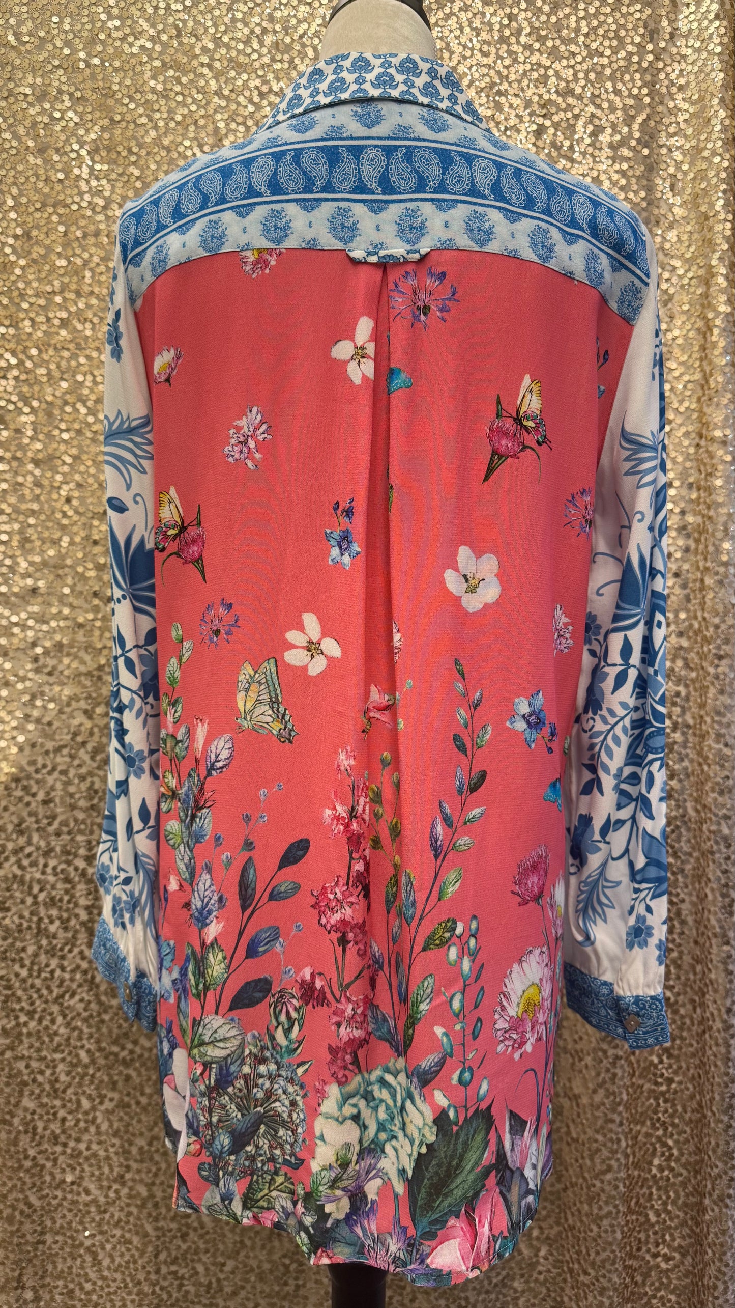 JM MULTI PRINT BUTTON FRONT LONG SLEEVE TOP