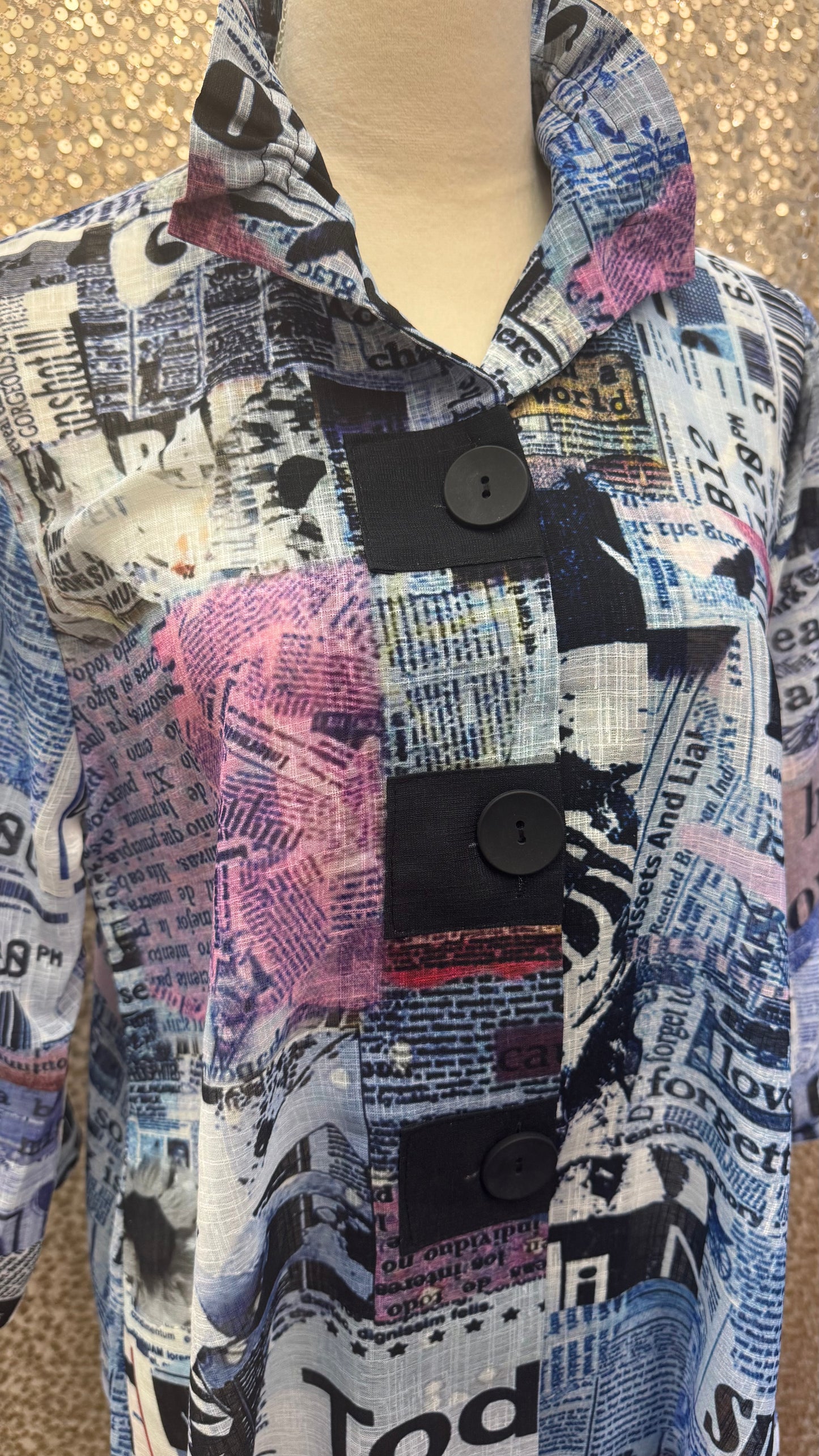 DAMEE NEWSPAPER BUTTON PATCH JACKET