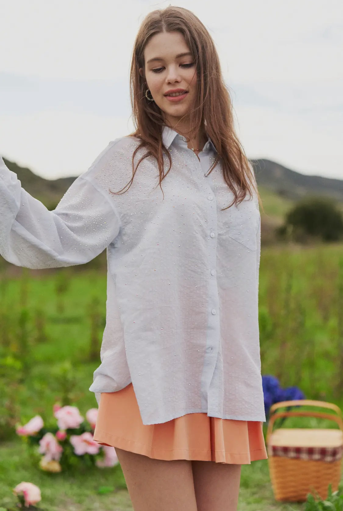 LONG SLEEVE TOP WITH RHINESTONE SCATTER