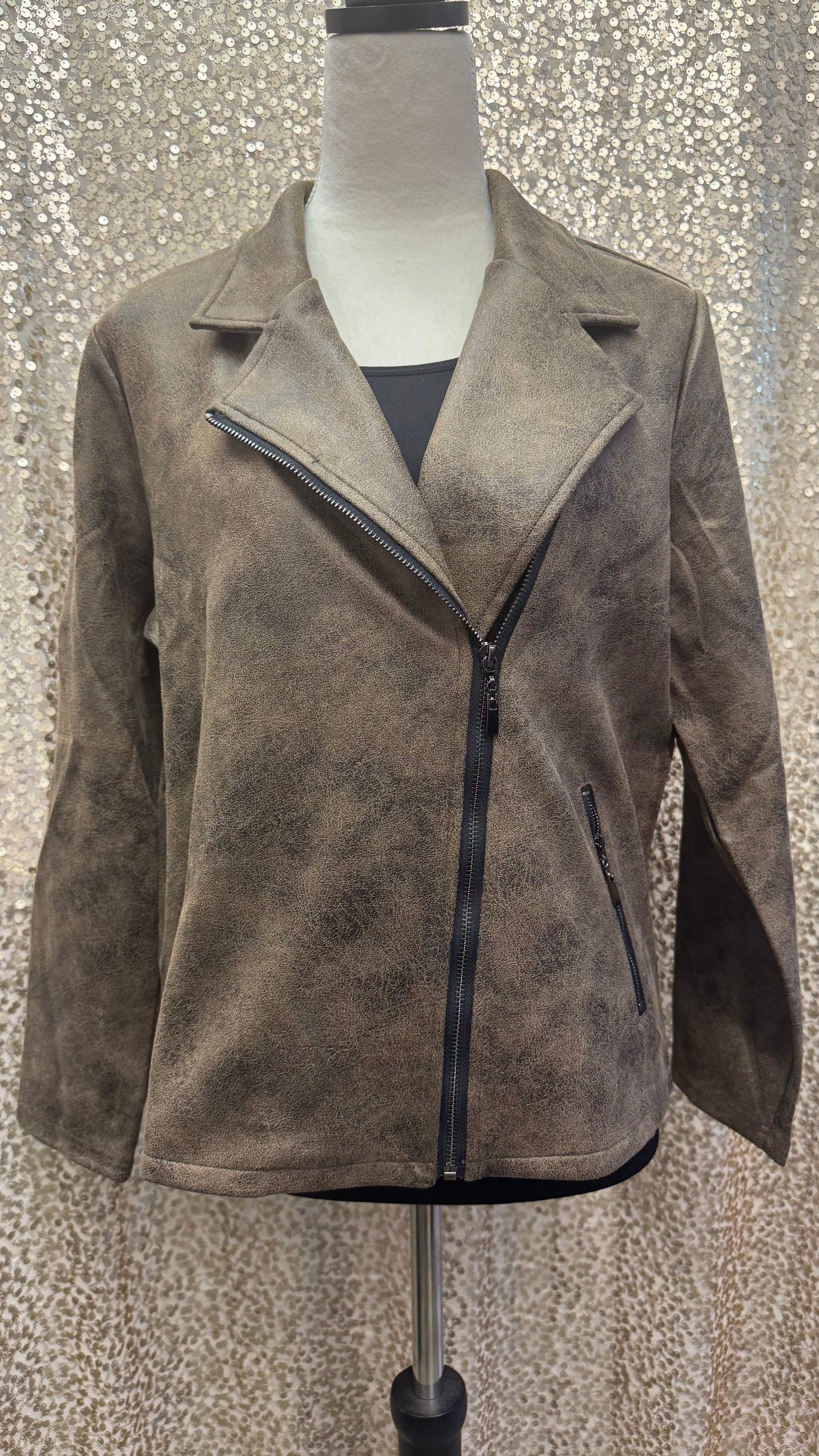 CREATIONS ASYM ZIP LEATHER JACKET