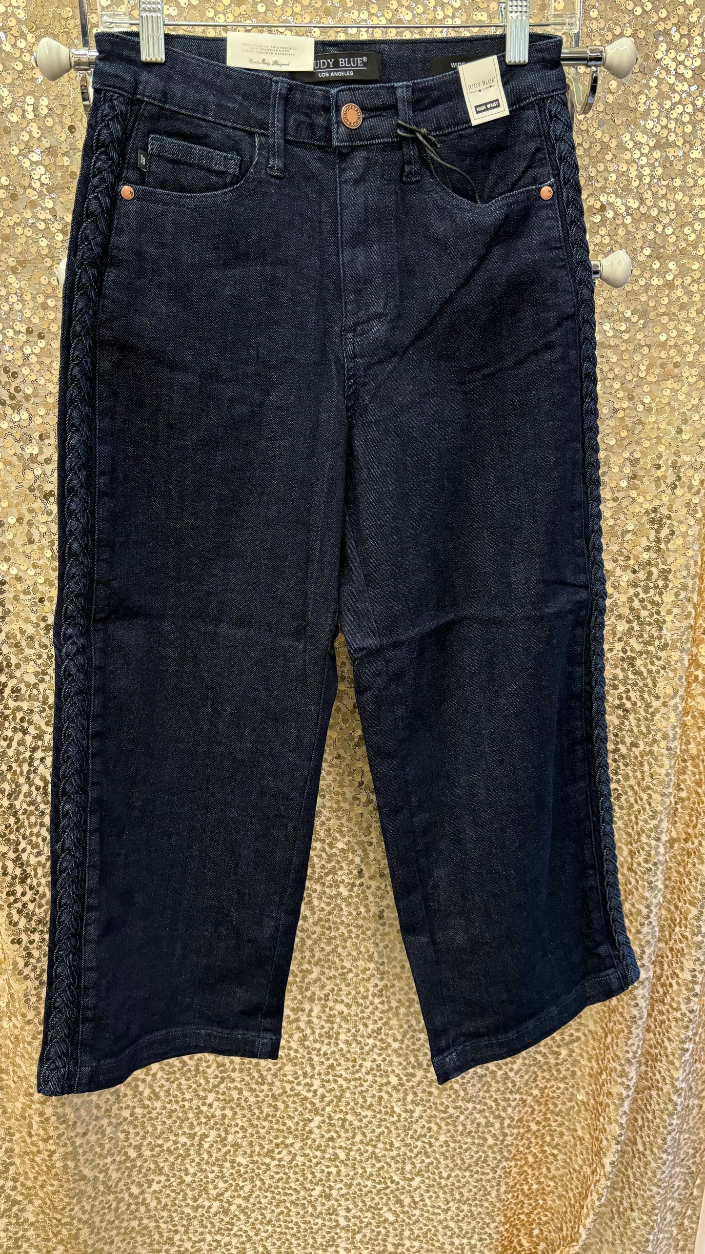 HW SIDE SEAM BRAID DK BLUE CROP JEANS