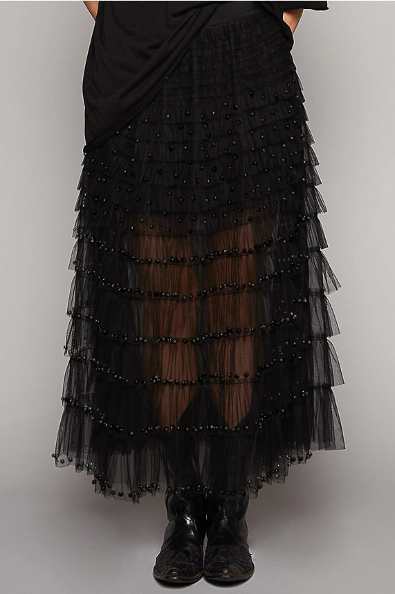PEARL DETAIL MESH SKIRT