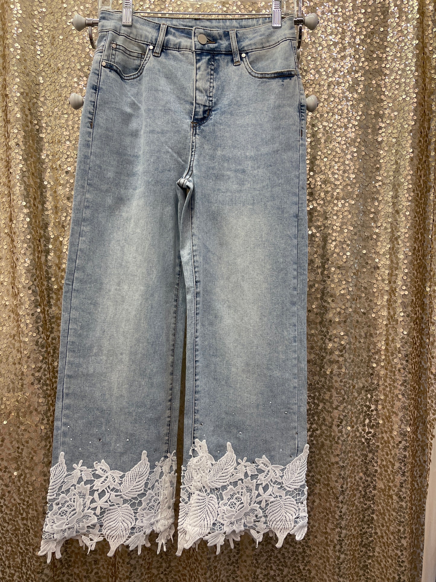 ORLY LIGHT DENIM LACE TRIM JEAN