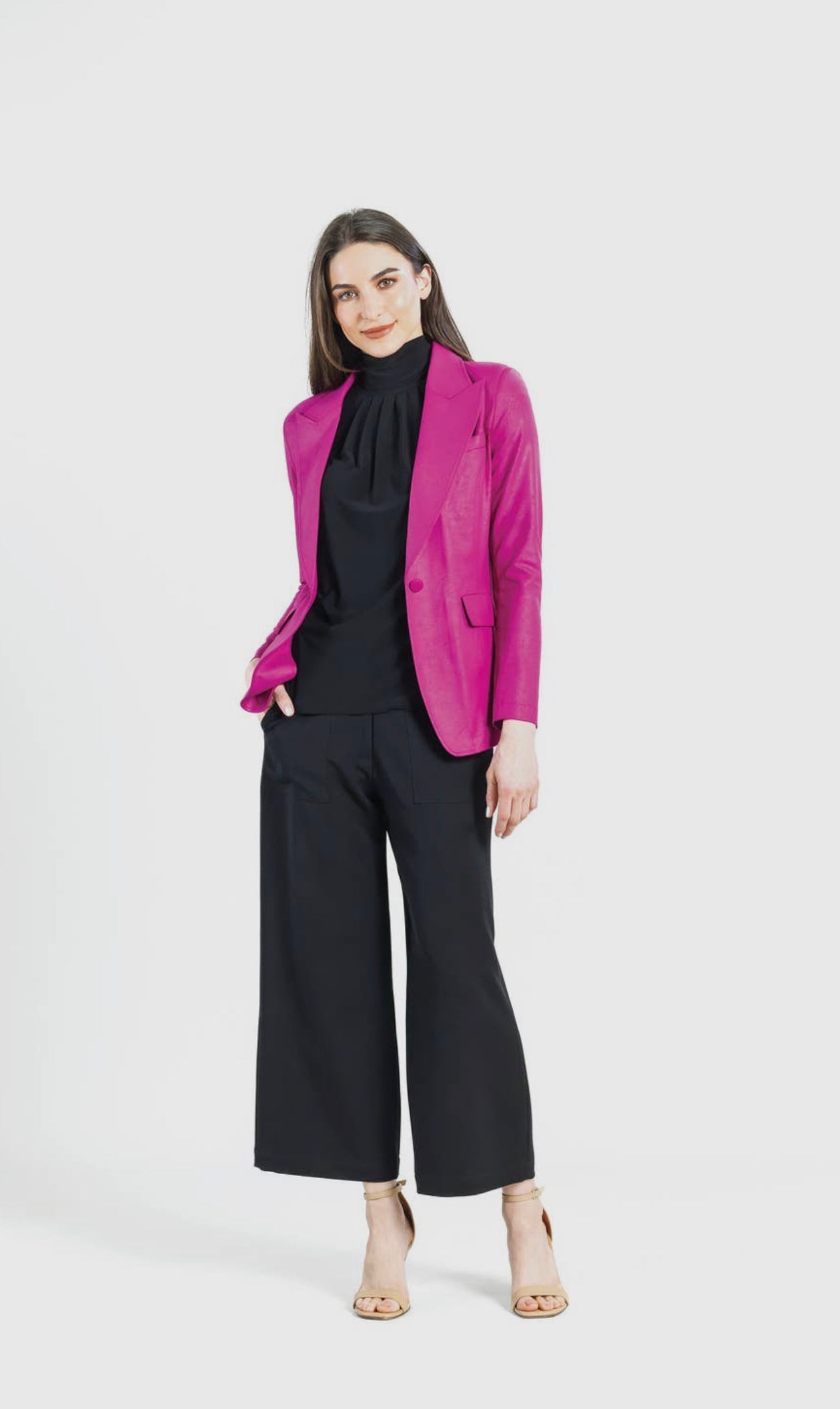 MAGENTA LIQUID LEATHER BLAZER