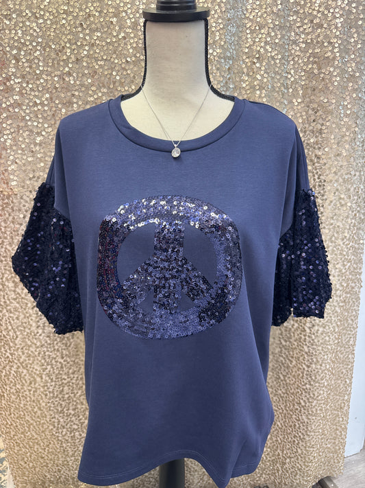 UMGEE NAVY TOP PEACE SIGN WITH SEQUIN SLEEVES