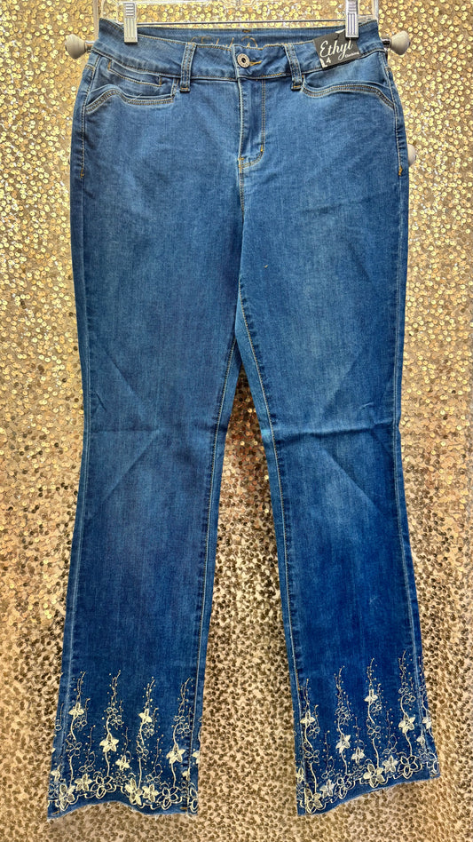 ETHYL ZIP FRONT JEAN PANT WITH TAN EMBROIDERY & RHINESTONES