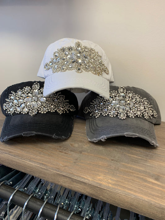 GLITZY XL RHINESTONE DESIGN DISTRESSED BALLCAP
