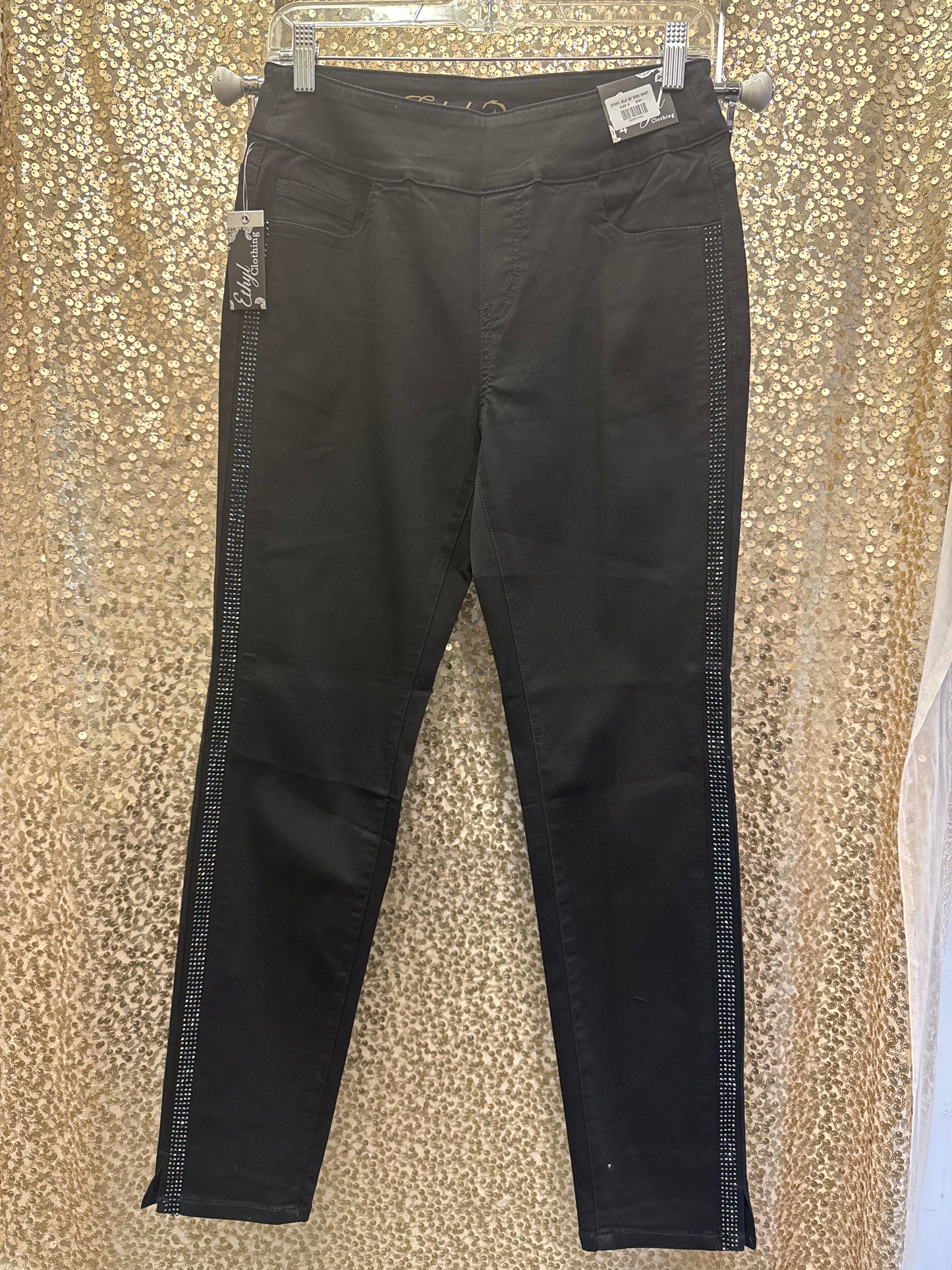 ETHYL BLACK ANKLE LENGTH DENIM WITH FULL LENGTH RHINESTONES
