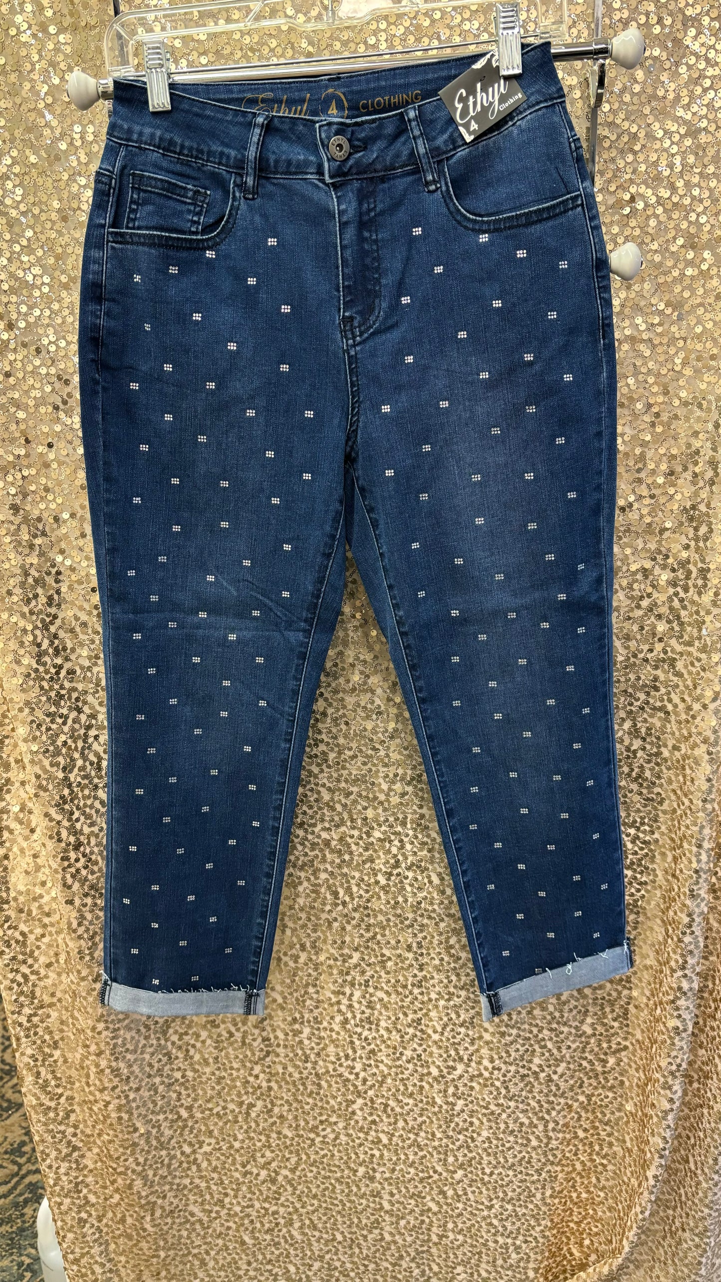 ROLLED DENIM JEANS W/ STONES