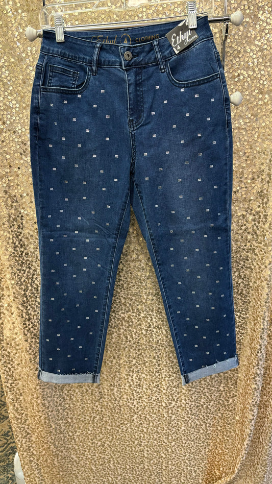 ROLLED DENIM JEANS W/ STONES