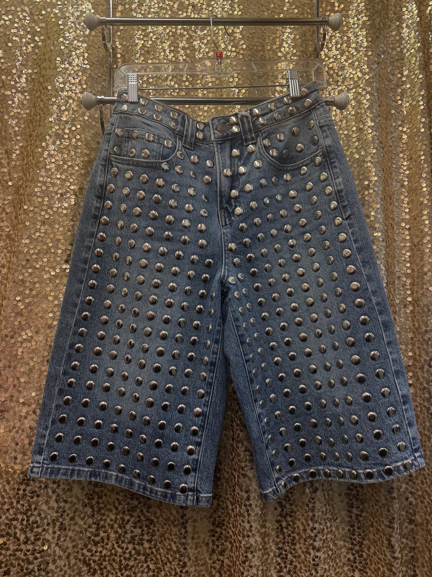 CELLO MID WAISTED BAGGY BERMUDA SHORTS WITH STUDS