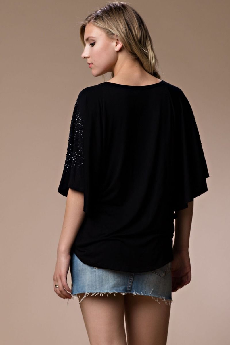 CROSS STUDDED BUTTERFLY SLEEVE TOP