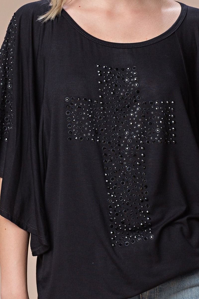 CROSS STUDDED BUTTERFLY SLEEVE TOP
