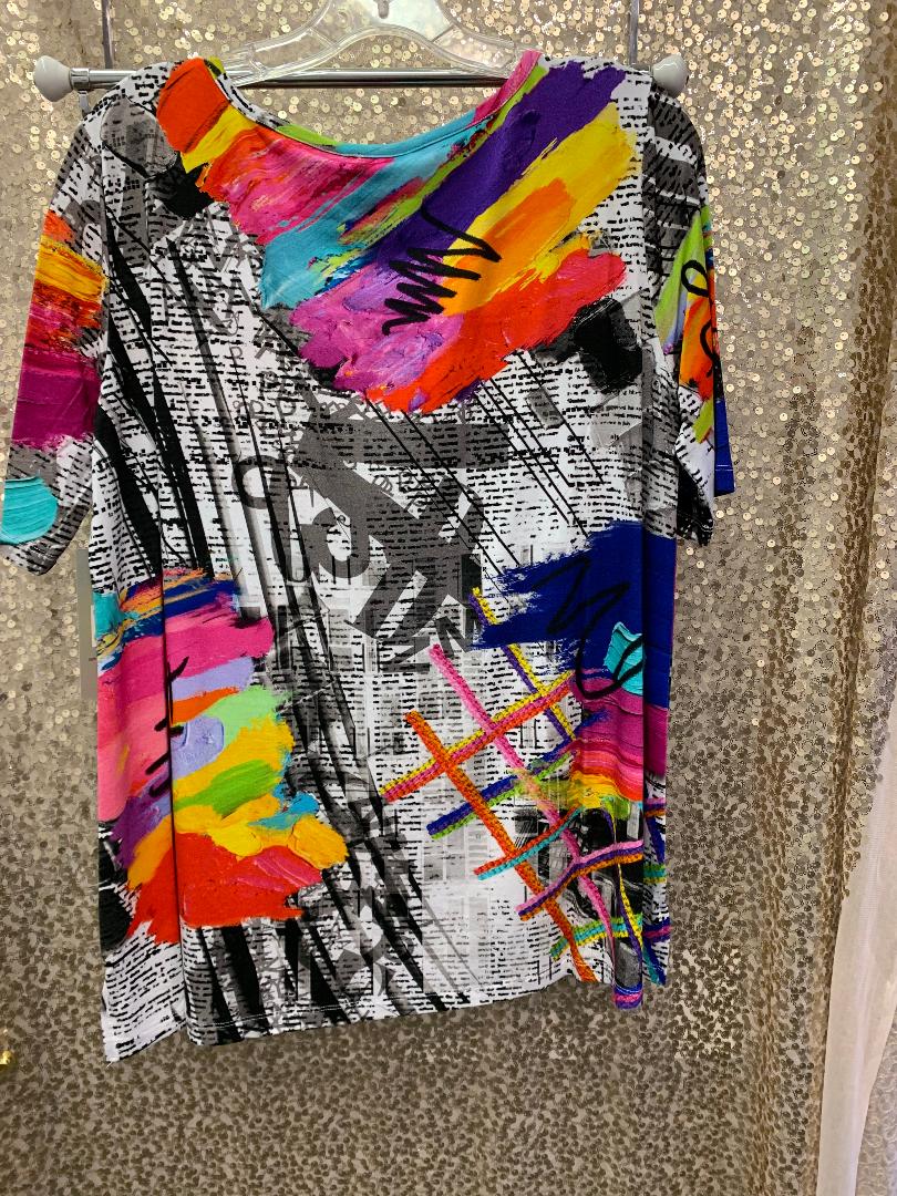PRINT KNIT TUNIC 3/4 SLEEVE LENGTH