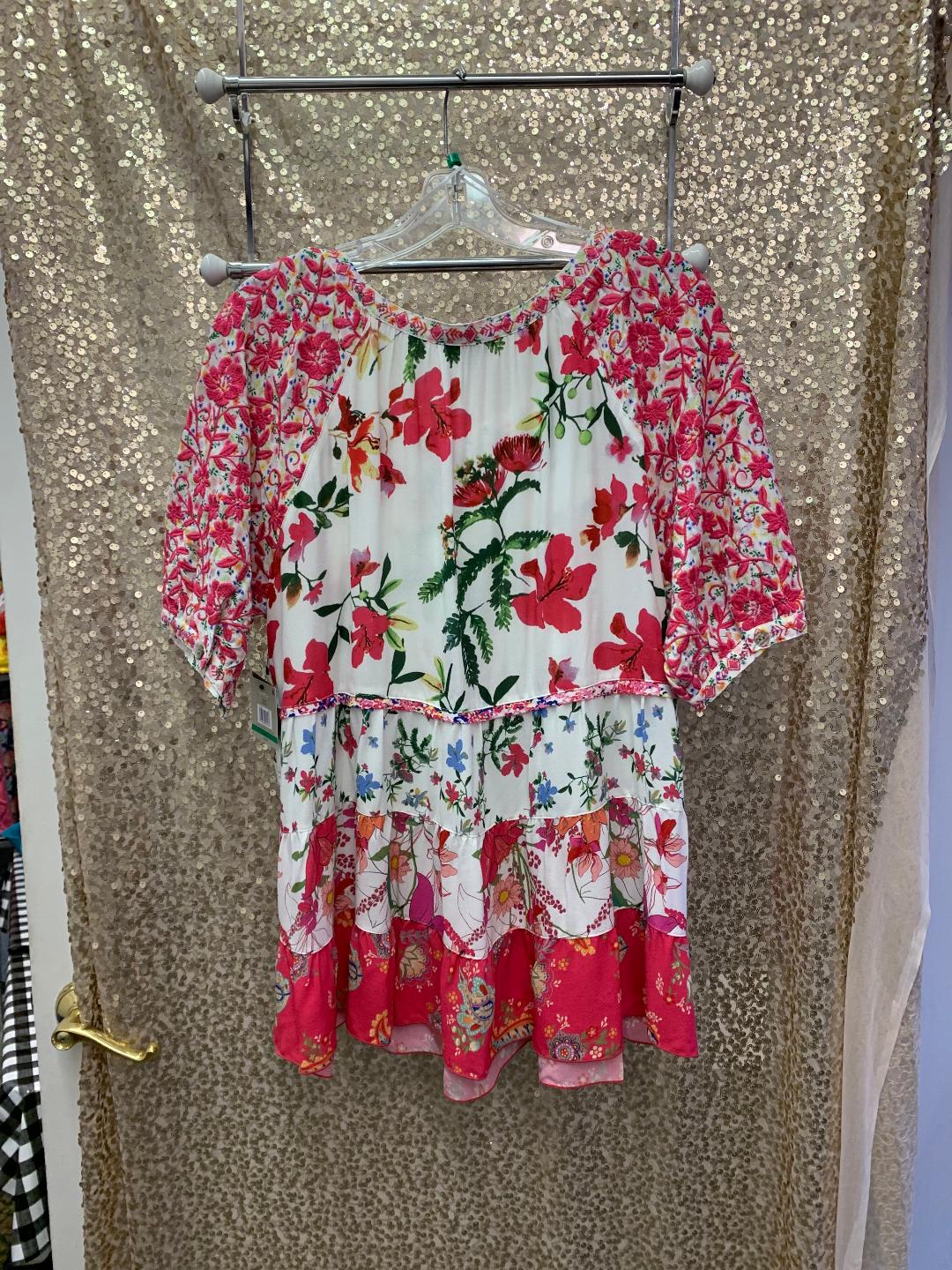 PINKWHITE FLORAL TIERED TOP