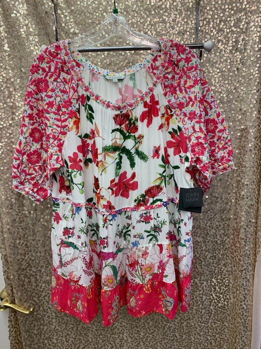 PINKWHITE FLORAL TIERED TOP