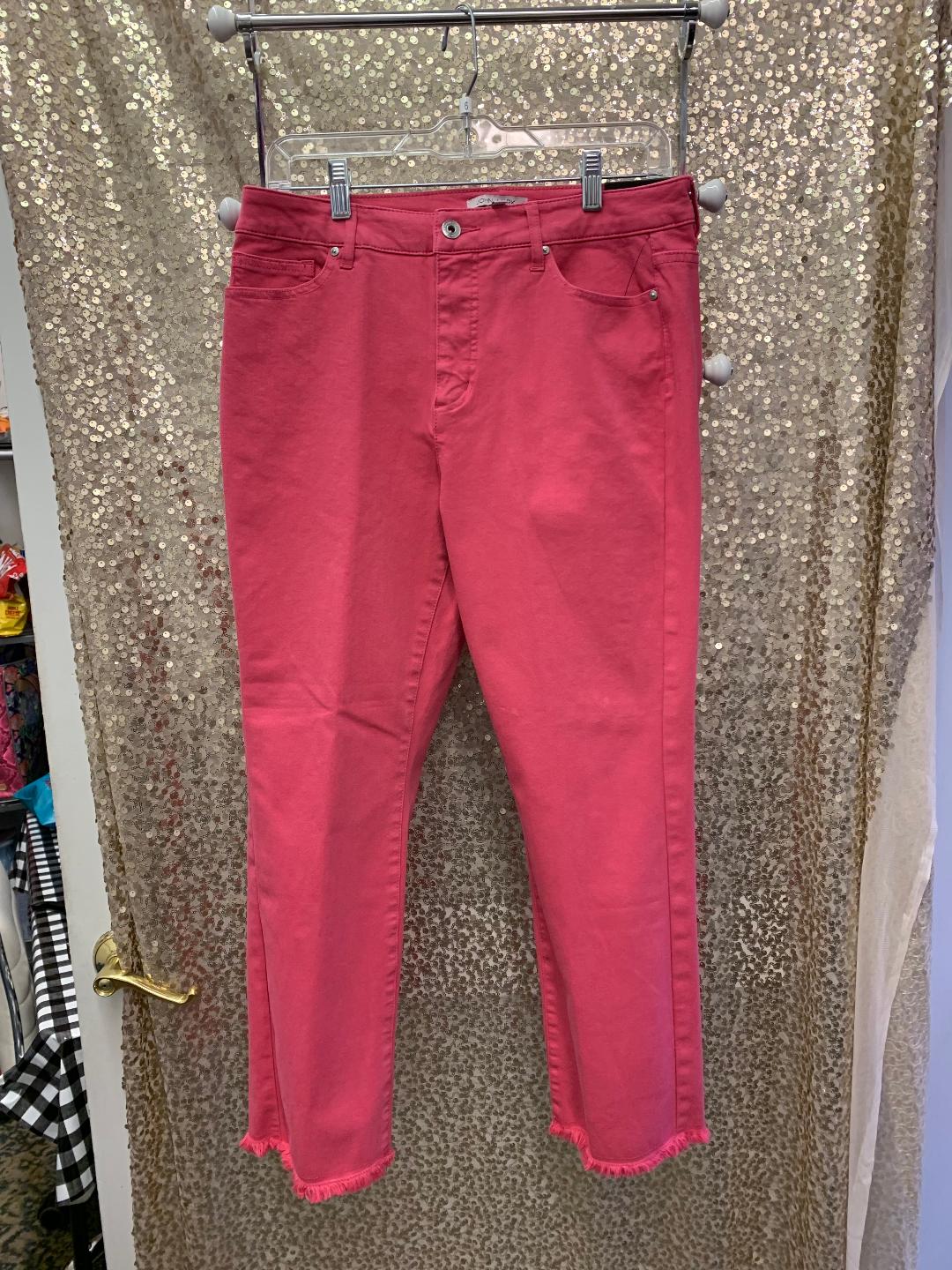 PINK 5 POCKET CROP PANT W/FRAYED HEM