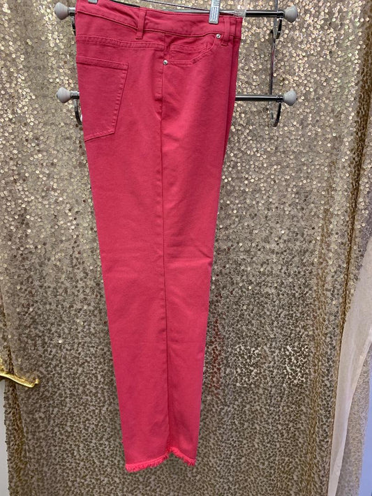 PINK 5 POCKET CROP PANT W/FRAYED HEM
