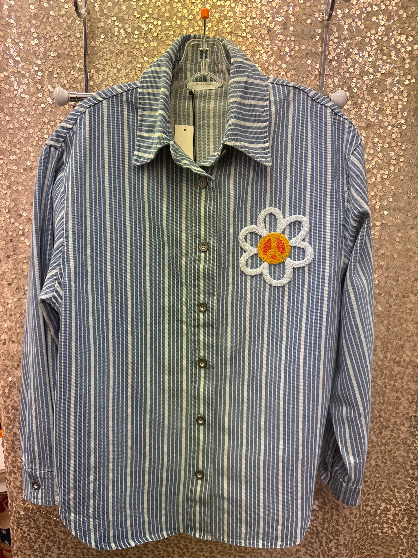 DD DENIM BLUE STRIPE PEACE MAKER ON BACK WITH DOVE
