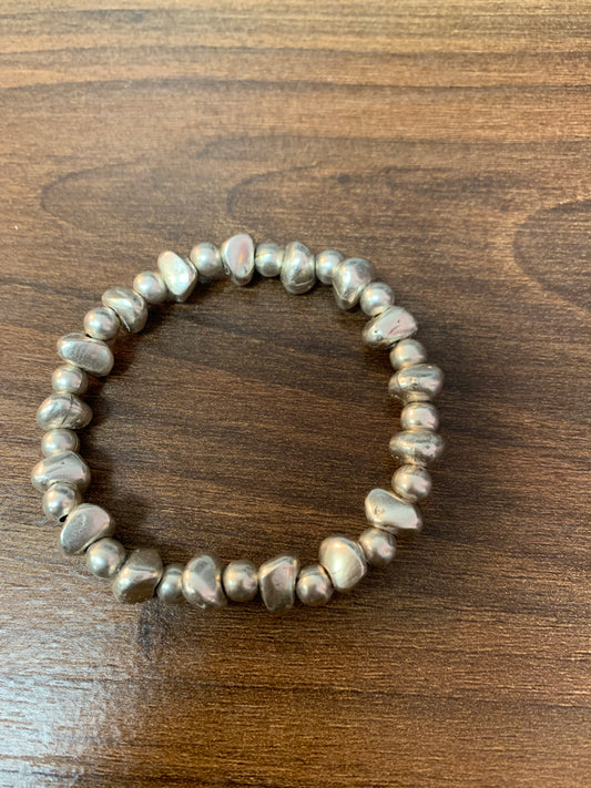 PEWTER SM/LG BEADS STRETCH BRACELET