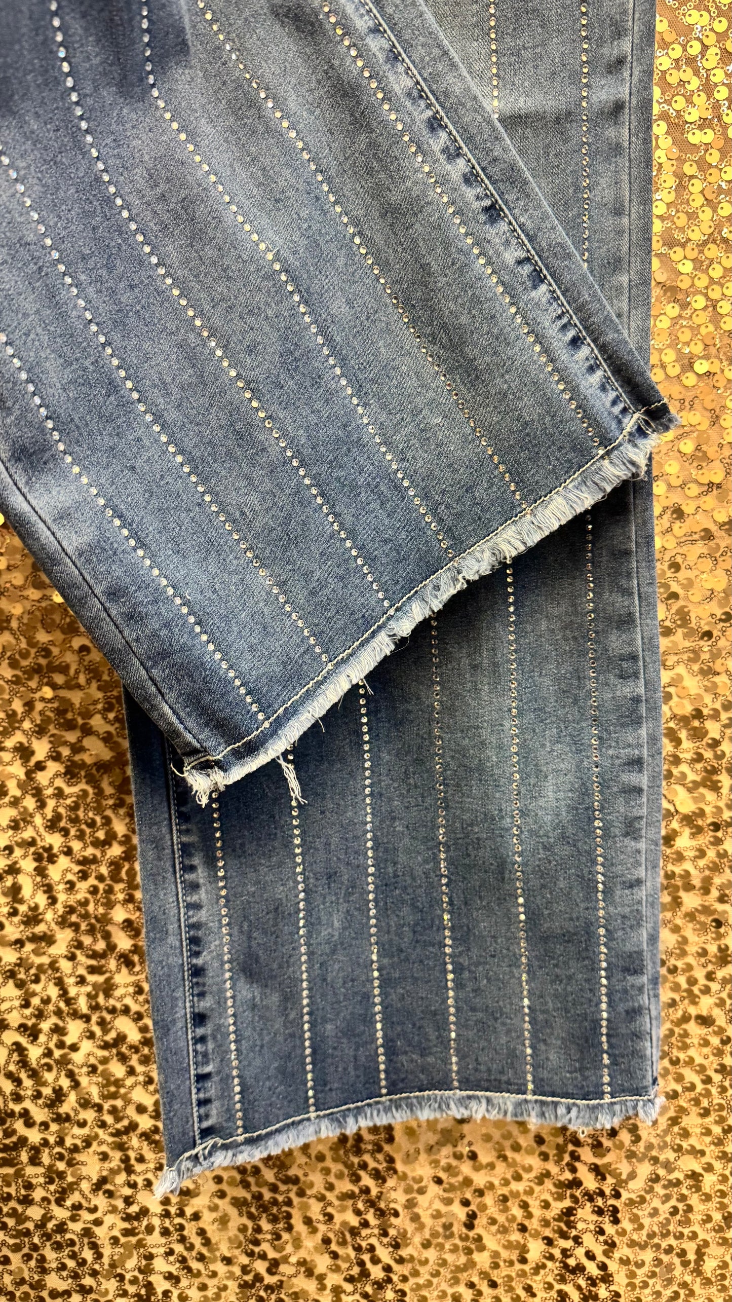 ETHYL BLING WIDE LEG WASHED JEAN PANT