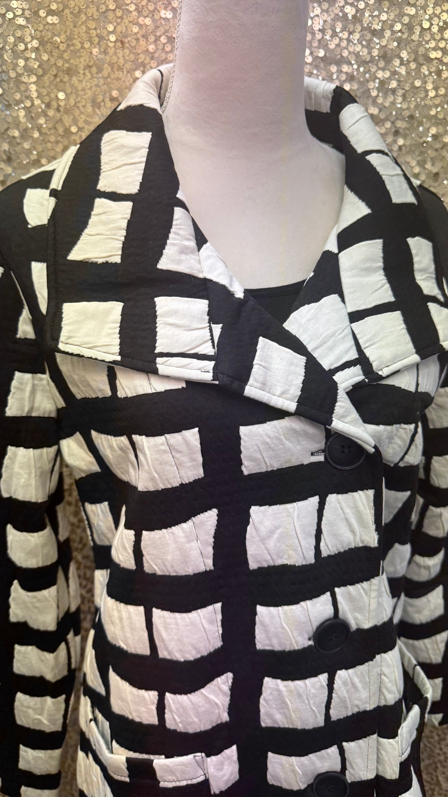 CREATIONS WINDOW PATTERN BUTTON DOWN JACKET