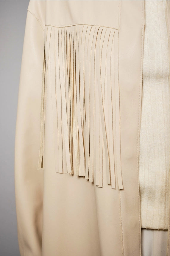 BB FRINGE TRIM FAUX LEATHER SNAP JACKET
