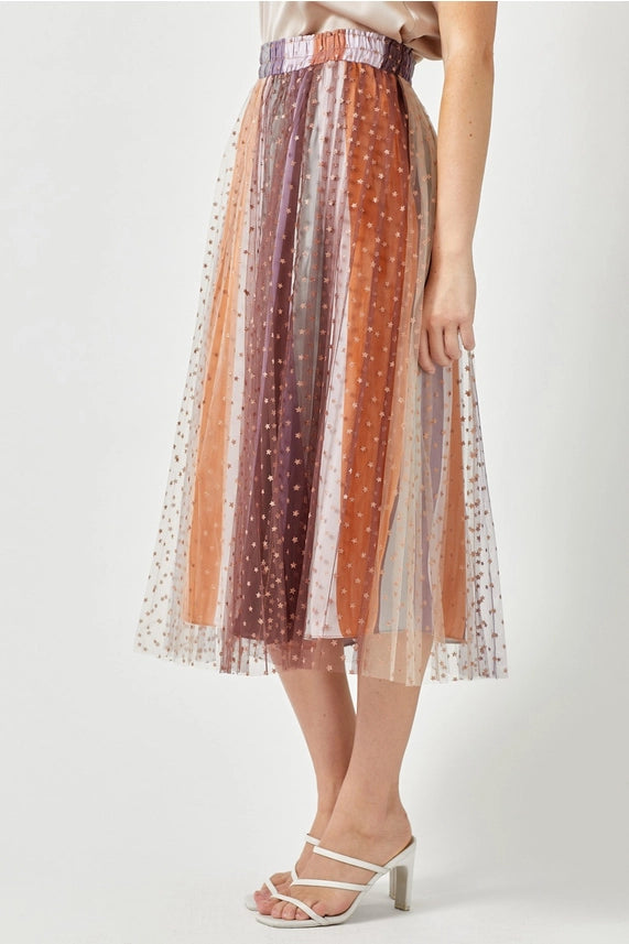 STAR FOILED MESH COLOR BLOCK SKIRT