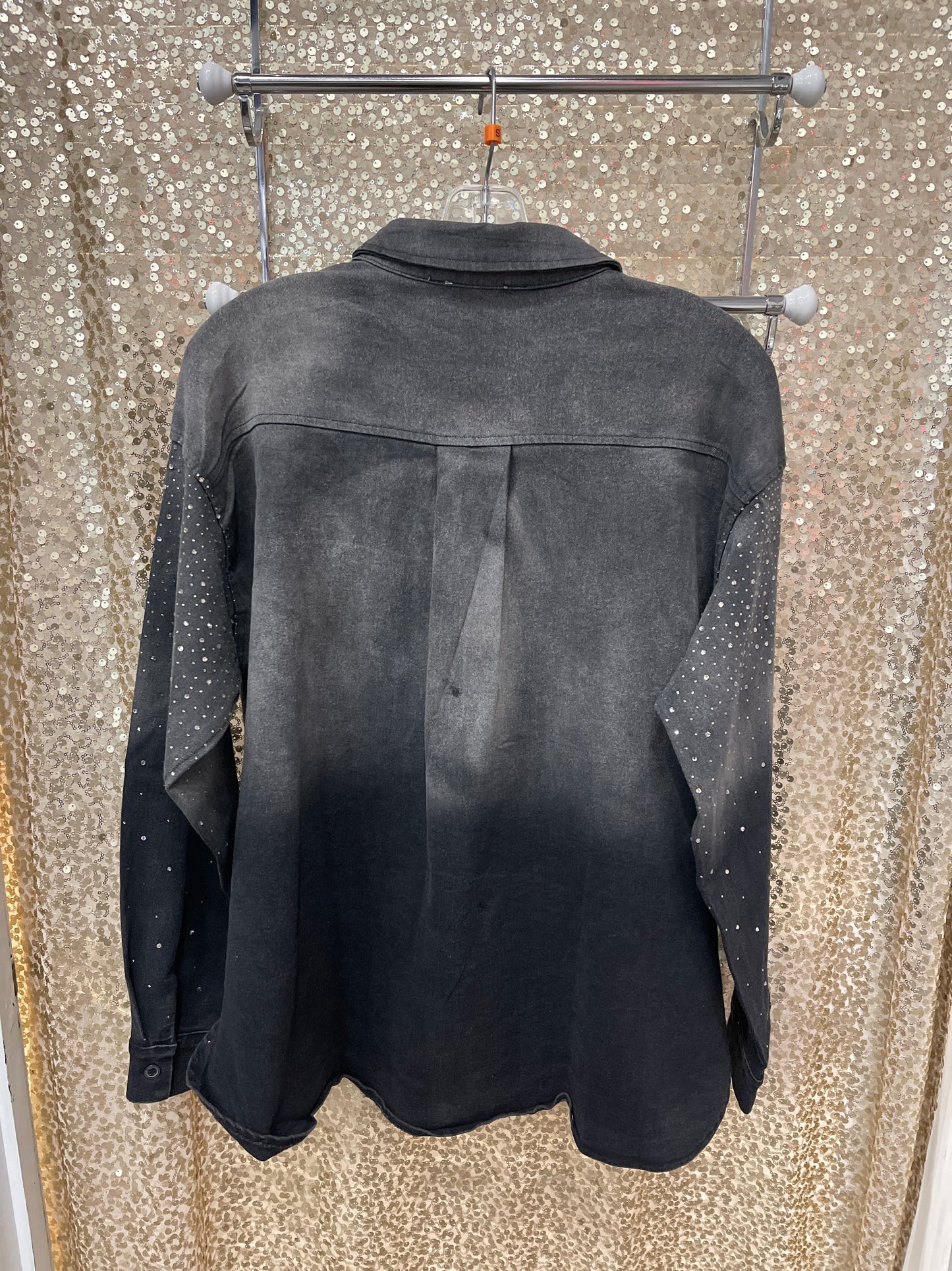 D&D BLACK OMBRE RHINESTONE L/S DENIM SHIRT