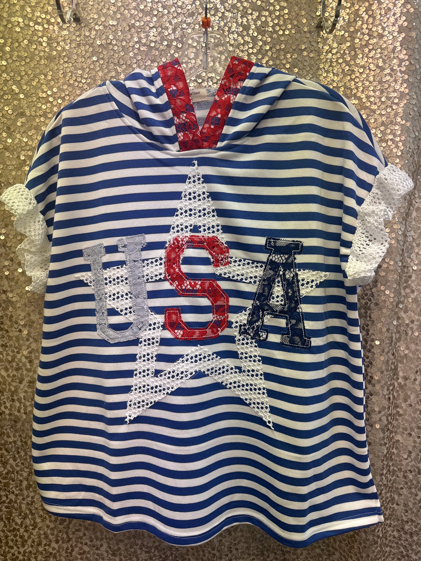 D&D USA STAR PATCHWORK HOODIE TOP