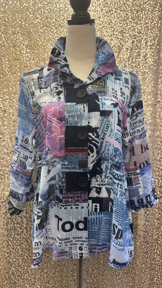 DAMEE NEWSPAPER BUTTON PATCH JACKET